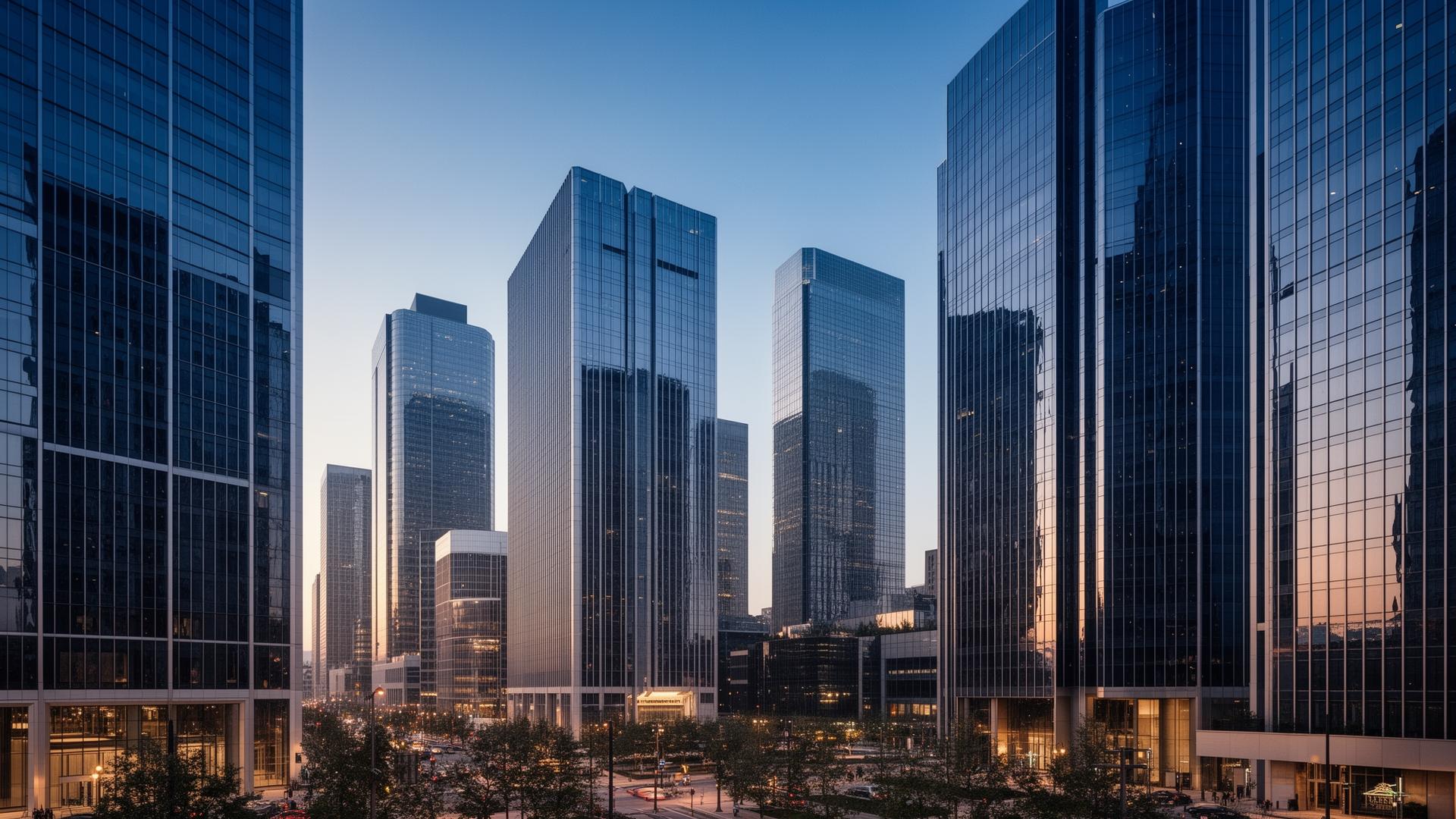 Modern commercial financial district skyline